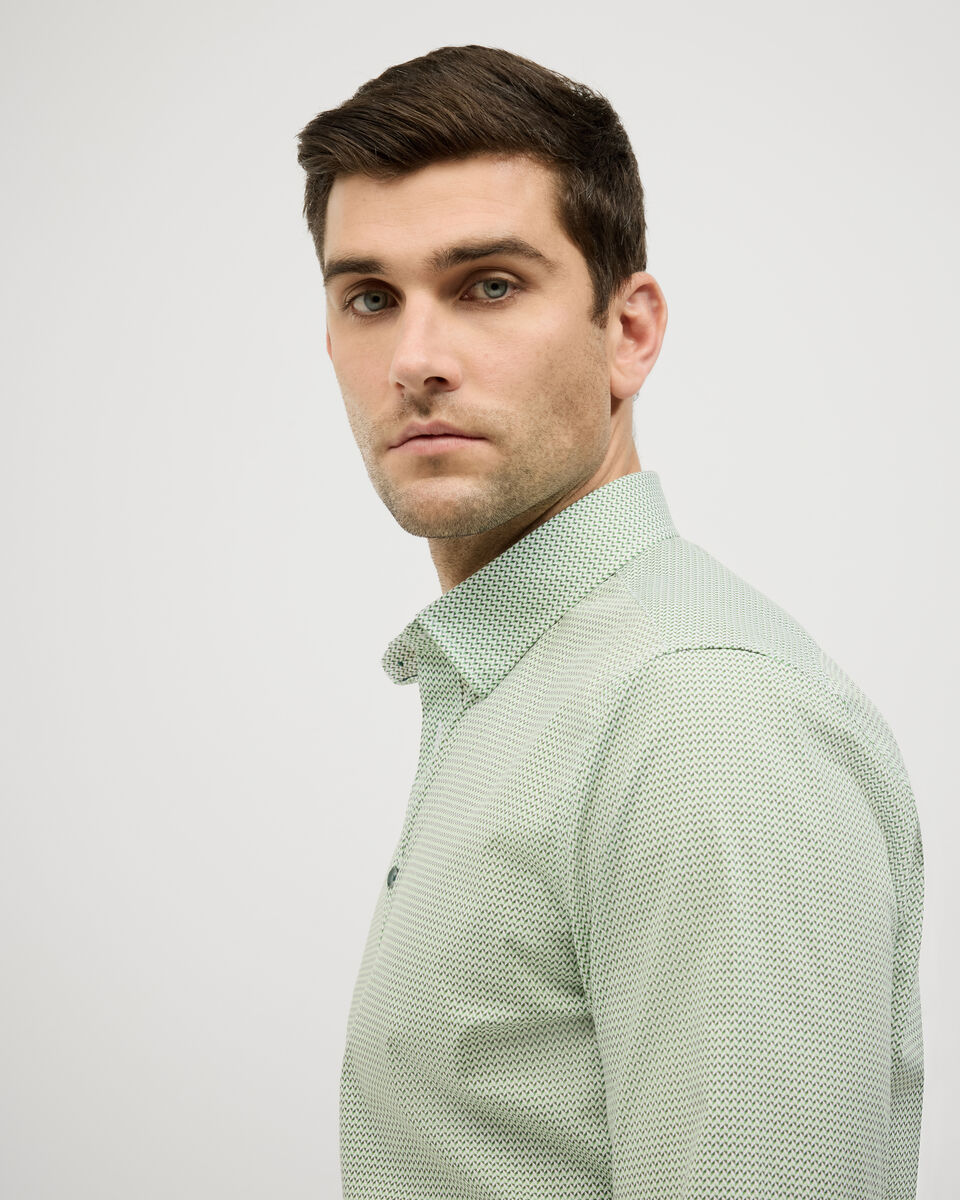 Herringbone Geo Print Long Sleeve Shirt, Green, hi-res